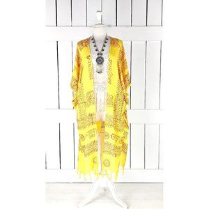 Yellow om boho tassel cotton kimono cover up